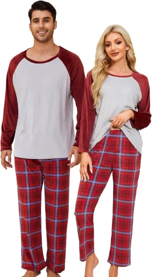 U2SKIIN Matching Pajamas for Couples Plaid Ultra Soft Pullover Pjs Set for Men and Women Warm Loungewear