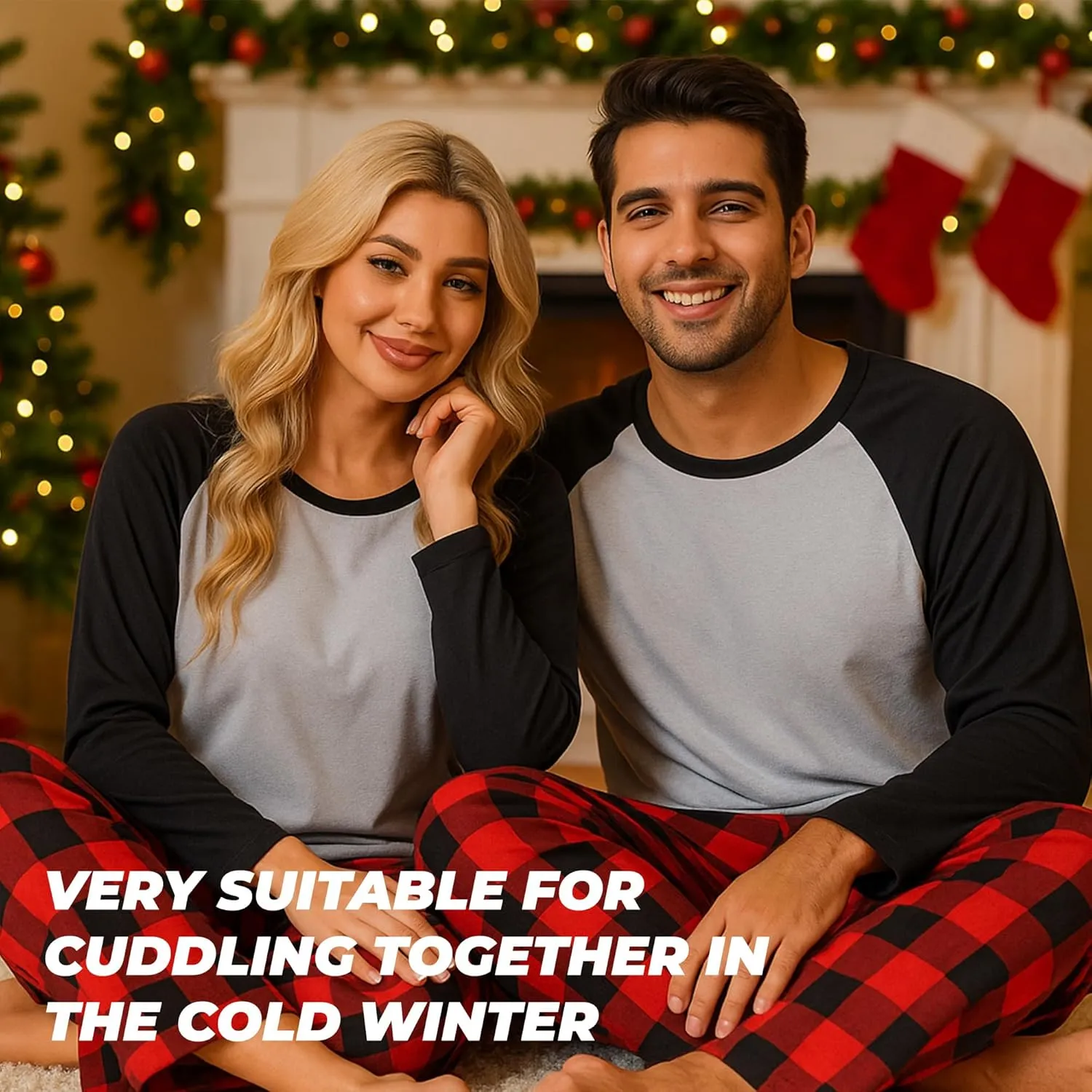 U2SKIIN Matching Pajamas for Couples Plaid Ultra Soft Pullover Pjs Set for Men and Women Warm Loungewear
