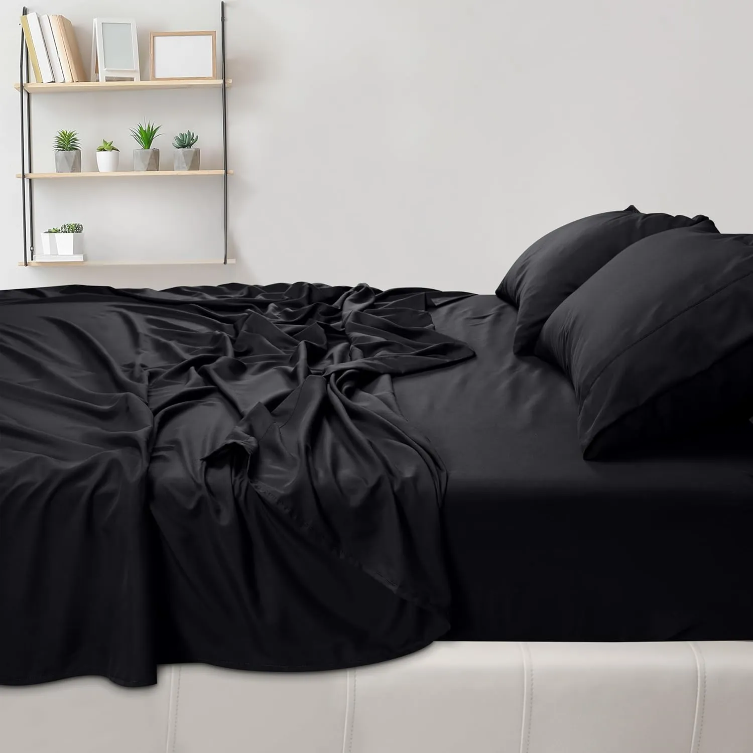 Utopia Bedding Queen Sheet Set - Brushed Microfiber - Soft Bed Sheets for Queen Size Bed Set - Includes 1 Fitted, 1 Flat, & 2 Pillow Cases - Deep Pocket (Black)
