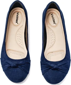 Veittes Women's Wide Width Flat Shoes, Classic Soft Round Toe Design Ballet Flats.