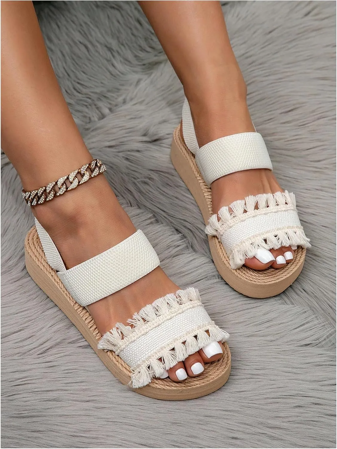 Verdusa Women's Woven Ankle Strap Sandals Double Band Open Toe Braided Summer Flat Shoes