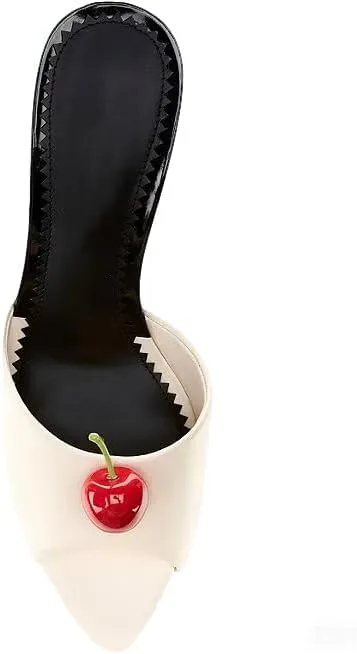 Vertundy Womens Pointed Toe Mule Heels Block Chunky Slip On Slides Peep Toe Cherry Satin Sandals