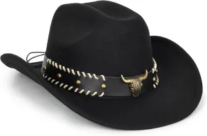 Vintage Western Cowboy Hat for Men Women - Wide Brim Cowgirl Fedora Bling Hats with Diamonds M