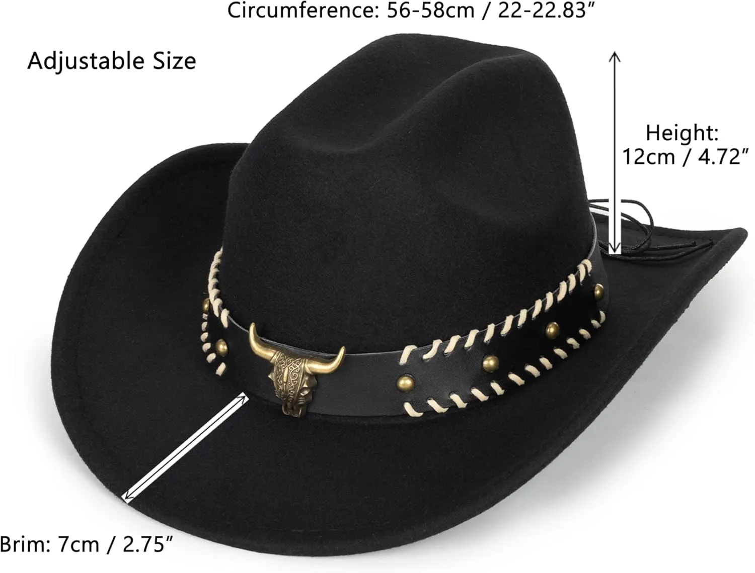 Vintage Western Cowboy Hat for Men Women - Wide Brim Cowgirl Fedora Bling Hats with Diamonds M