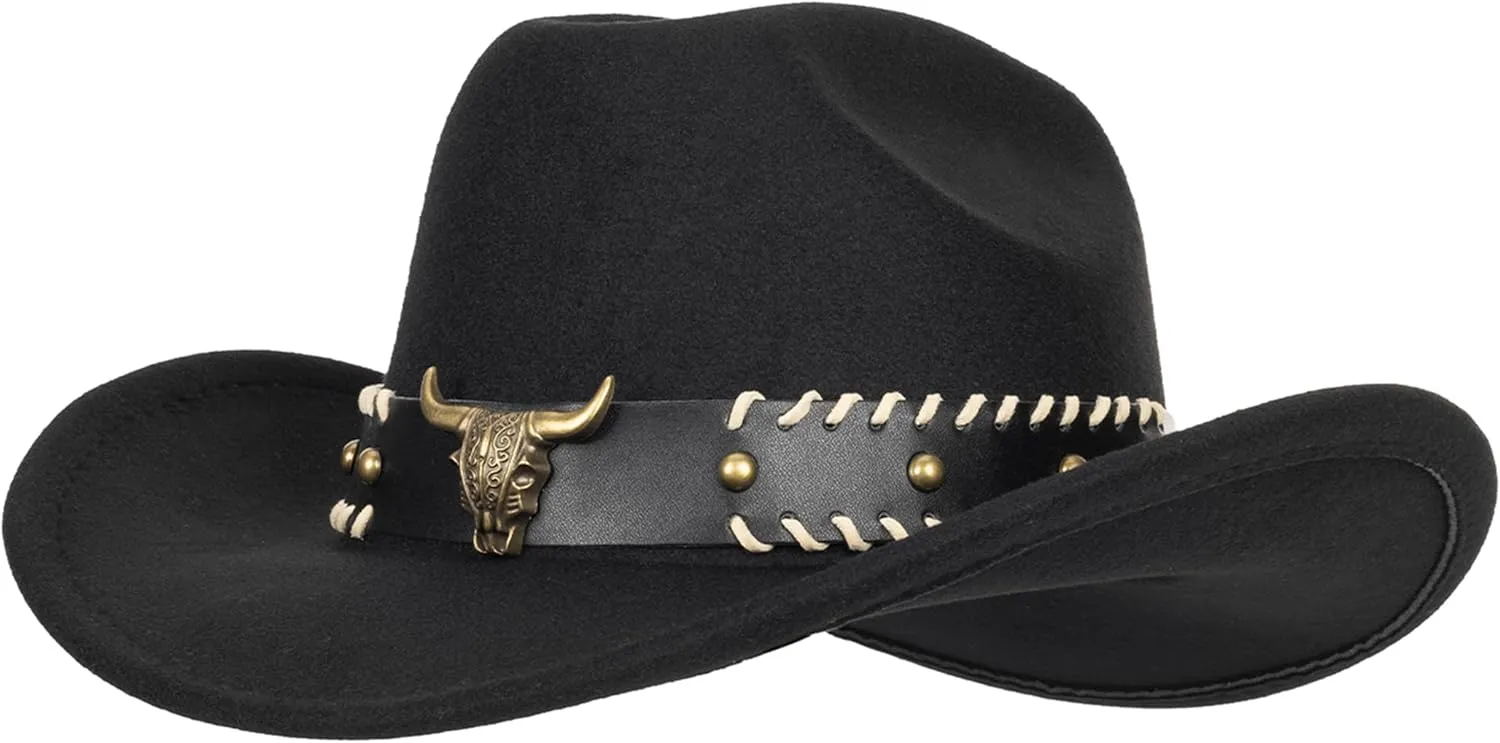 Vintage Western Cowboy Hat for Men Women - Wide Brim Cowgirl Fedora Bling Hats with Diamonds M
