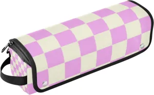 Violet Beige Checker Plaid Hair Tool Travel Bag for Women and Heat Resistant Mat Waterproof Portable Open Flat Travel Bag for Curling Iron Straightener Flat Hair Dryer