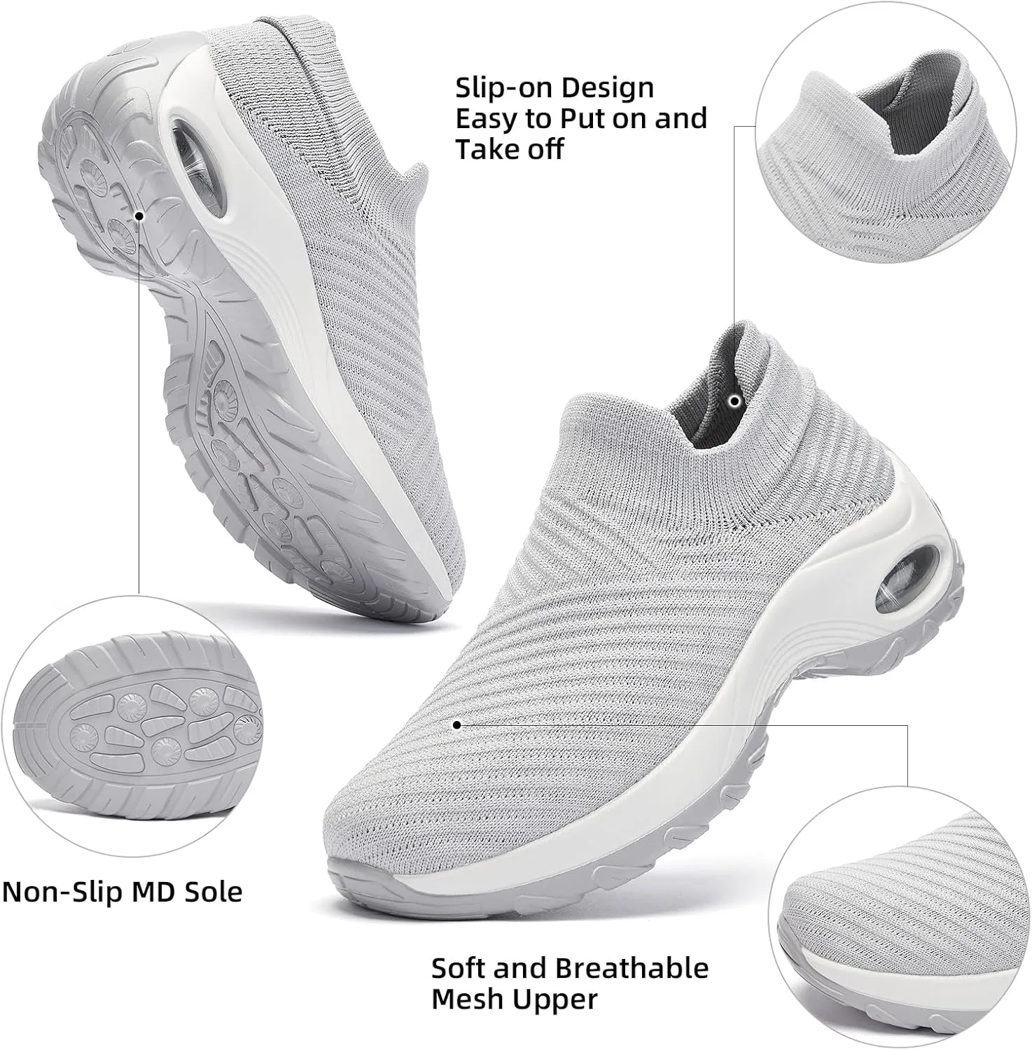 Walking Shoes Women Slip On Sock Sneakers Mesh Non Slip Shoes Air Cushion Platform Loafers