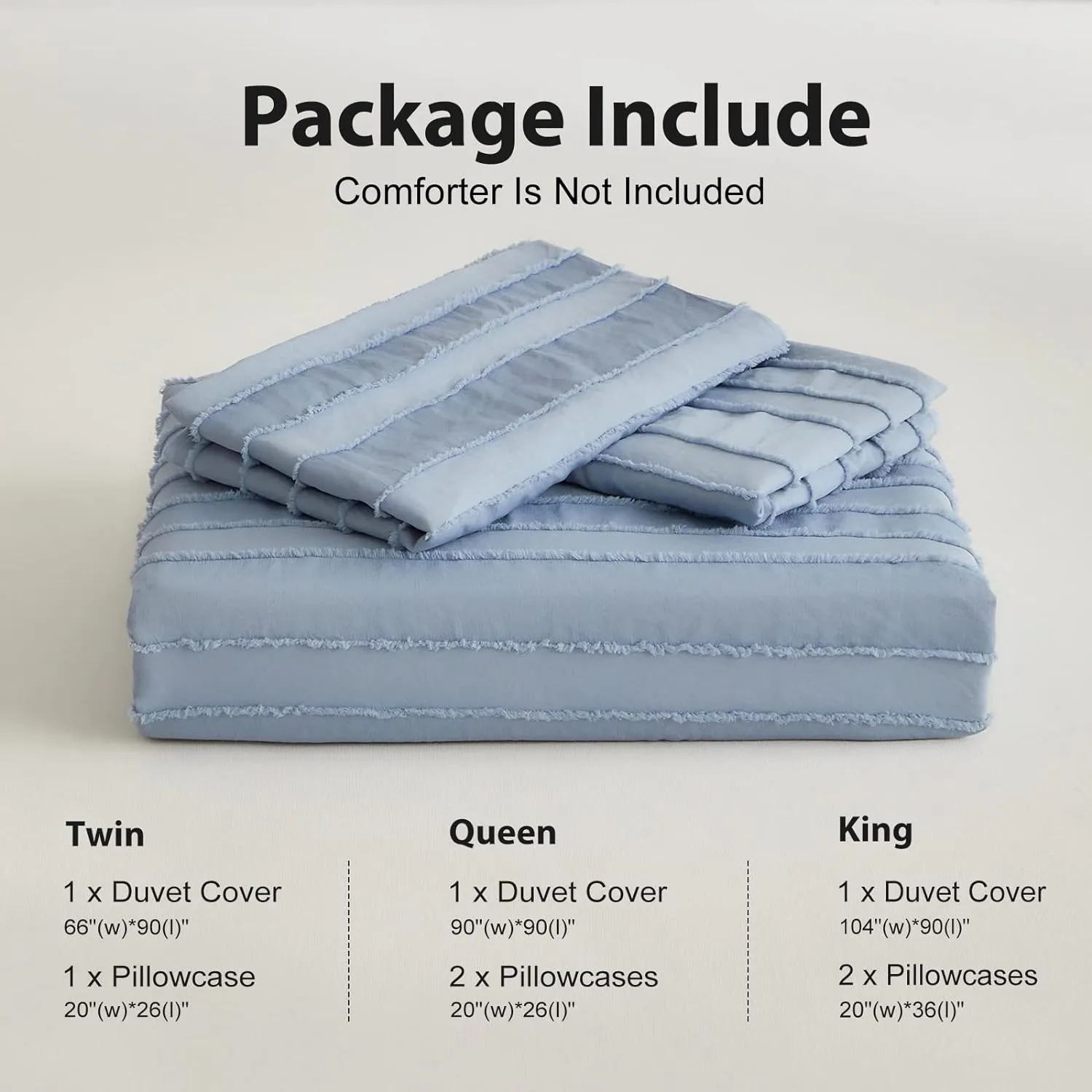 WARMDERN Blue Tufted Duvet Cover Set Queen Size, Striped Textured Duvet Cover Boho Bedding Set, 3 Pcs Ultra Soft Washed Microfiber Duvet Cover with Zipper Closure (Queen, Blue)