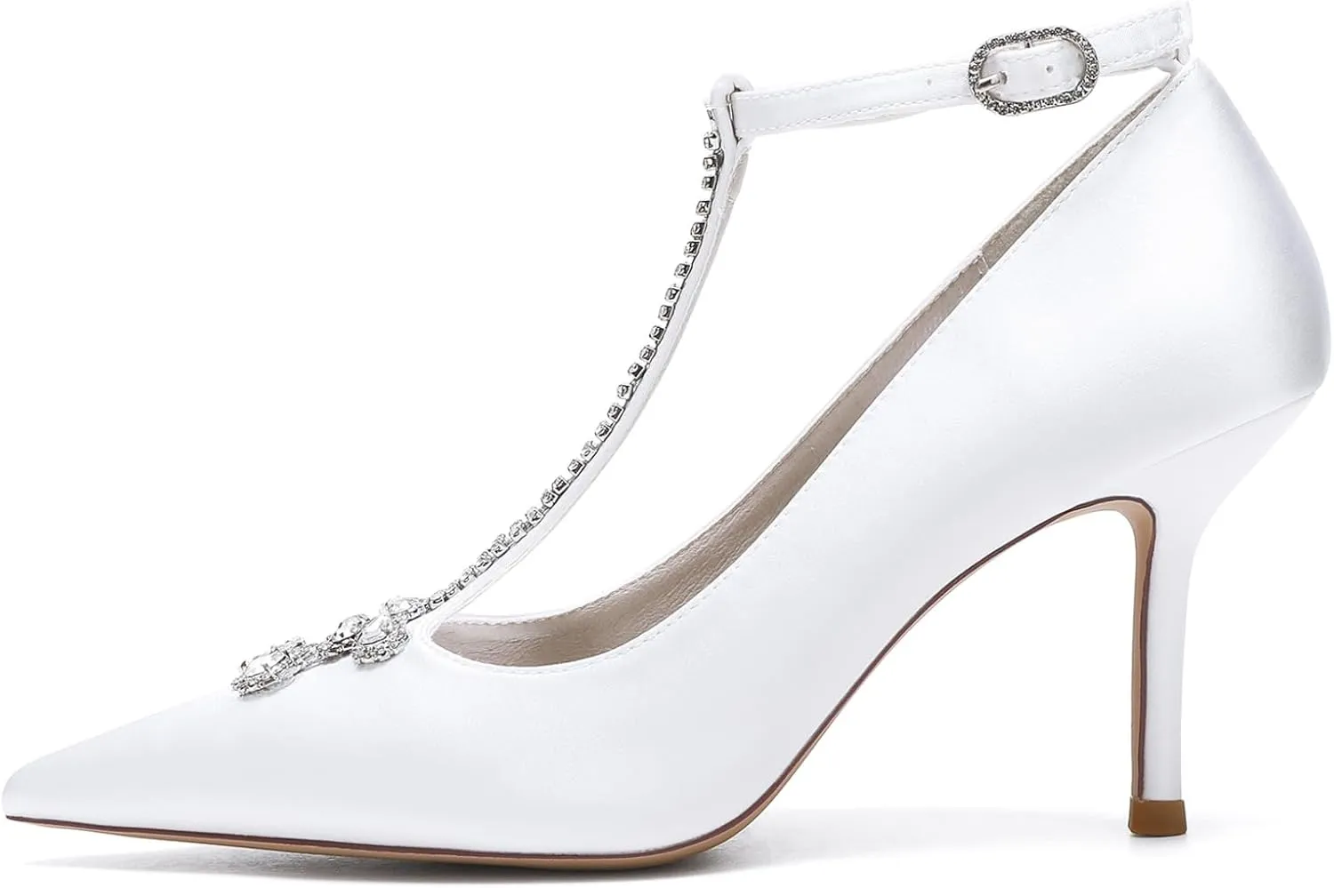 Wedding Bridal Shoes Summer Shoes Women High Heels T Strap Satin Pumps Pointed Toe Dress Shoes Wedding Shoes 8.5Cm