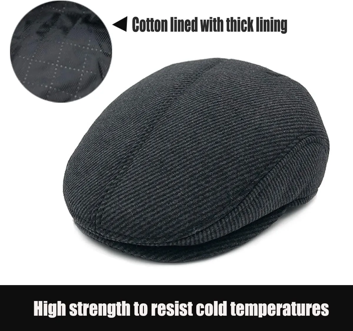 Winter for Men Outdoor Hat, Beret Flat Newsboy Gatsby Hats Adjustable Warm Sport Golf Flat Cap Hats Dad Caps Earflaps Thicken