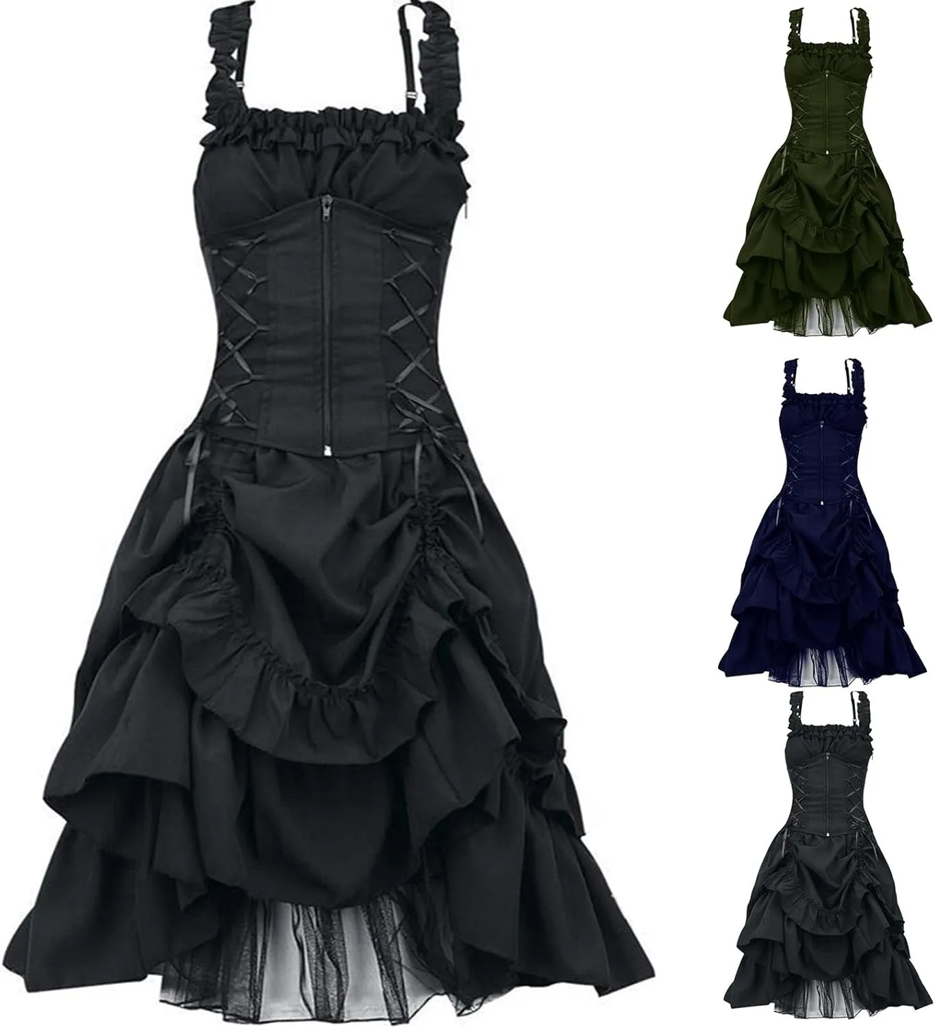 Wkishenl Womens Sleeveless Gothic Dress Sexy Adjustable Sling Dress Style Black Punk Costumes Renaissance Medieval Dress