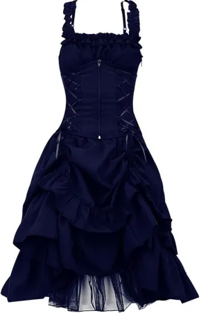 Wkishenl Womens Sleeveless Gothic Dress Sexy Adjustable Sling Dress Style Black Punk Costumes Renaissance Medieval Dress