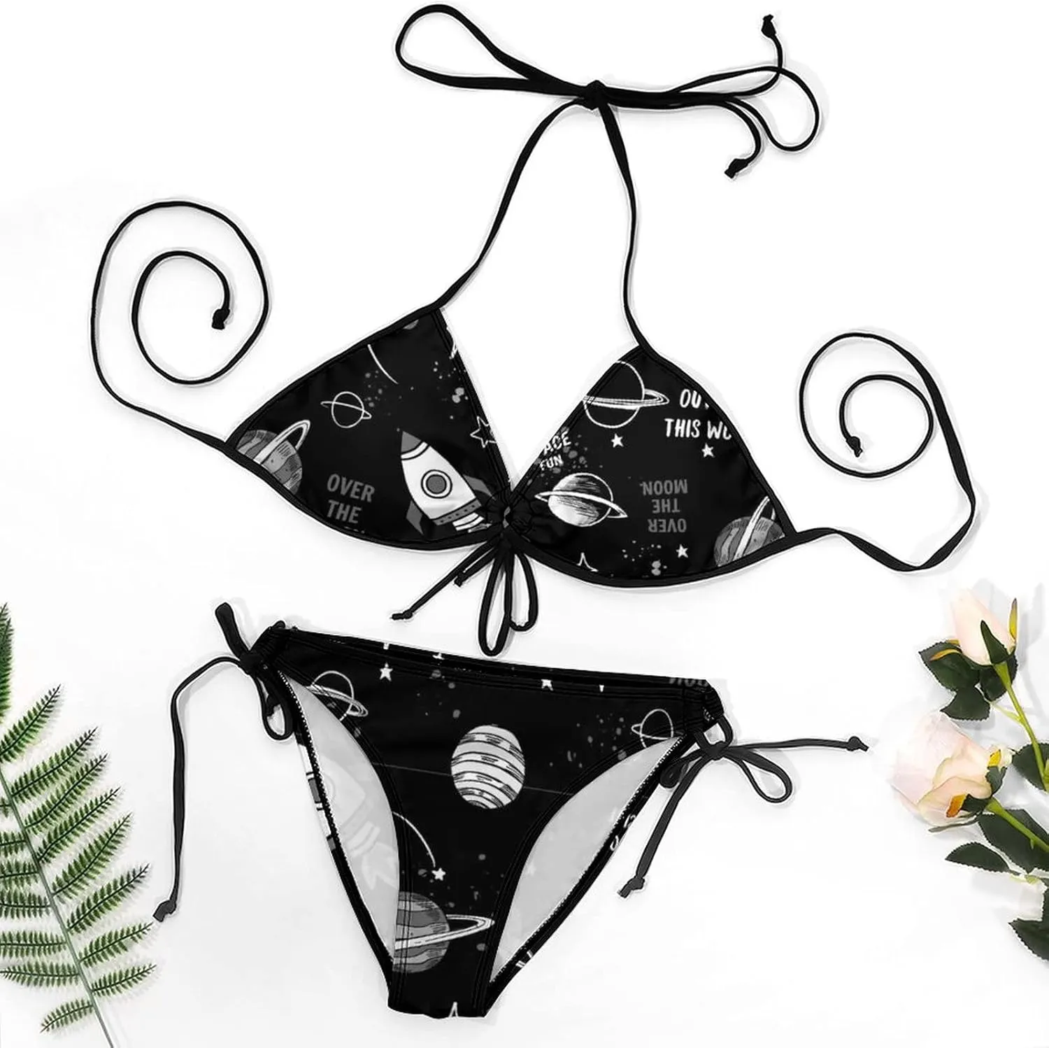 Women 2 PCS Halter Bikini Padded Swimwear Tie Side Triangle Bathing Suit