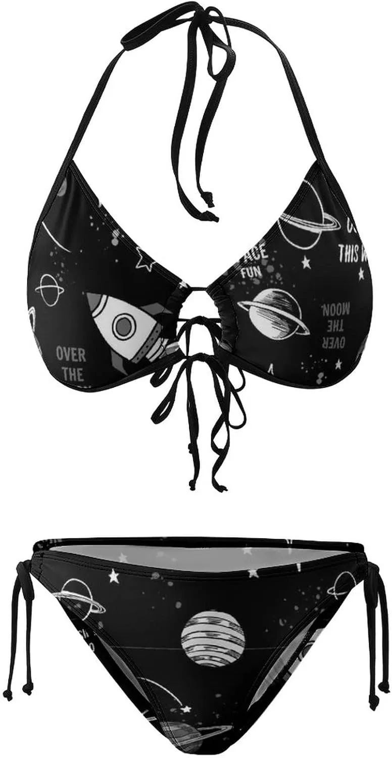 Women 2 PCS Halter Bikini Padded Swimwear Tie Side Triangle Bathing Suit