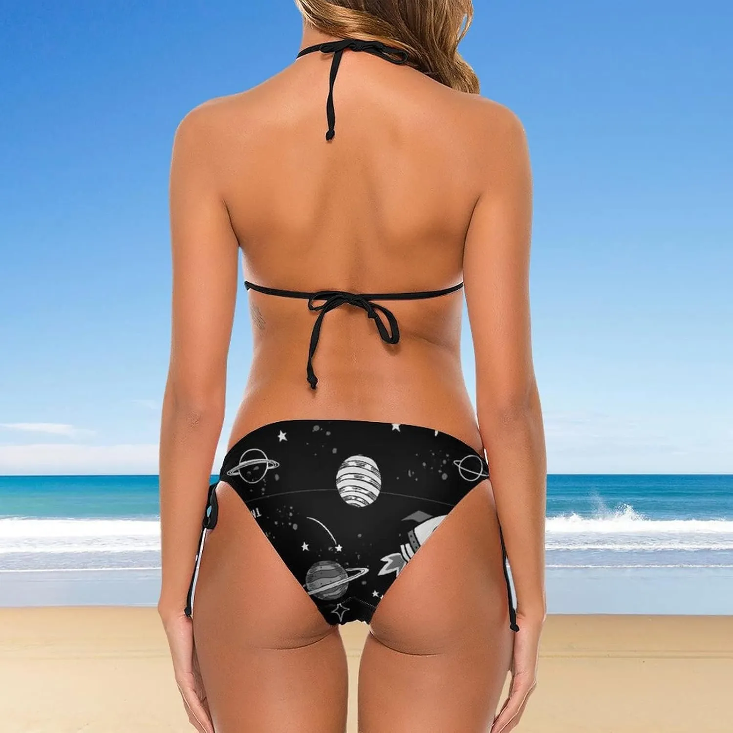 Women 2 PCS Halter Bikini Padded Swimwear Tie Side Triangle Bathing Suit
