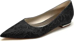 Women Ballet Flats Prom Evening Bridal Party Dress Shoes Lace Flat Wedding Shoes Pointed Toe Slip on