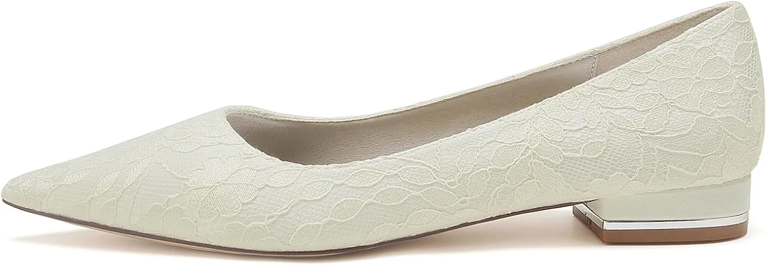 Women Ballet Flats Prom Evening Bridal Party Dress Shoes Lace Flat Wedding Shoes Pointed Toe Slip on