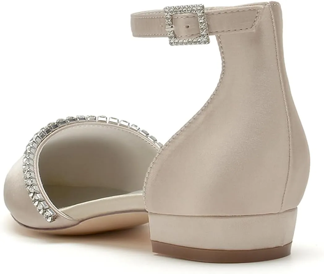 Women Pointed Toe Wedding Pumps Beaded Satin Flats Prom Evening Dress Flat Shoes