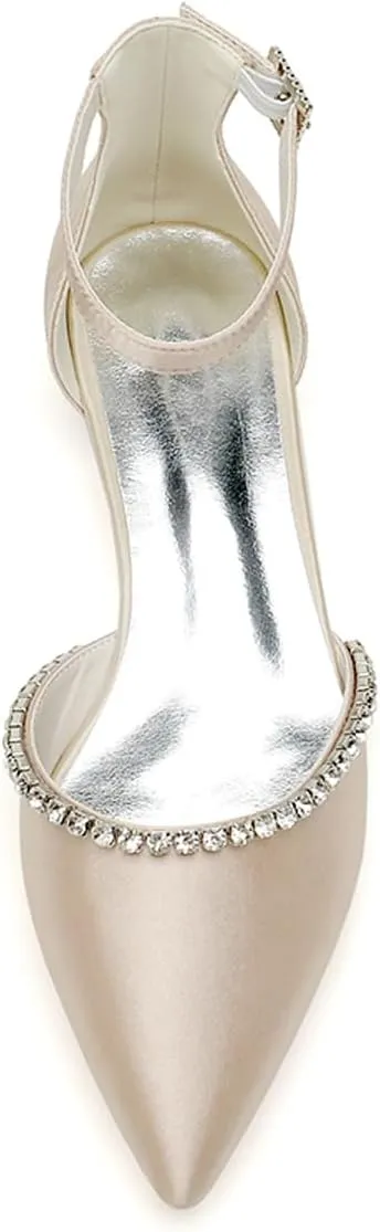 Women Pointed Toe Wedding Pumps Beaded Satin Flats Prom Evening Dress Flat Shoes