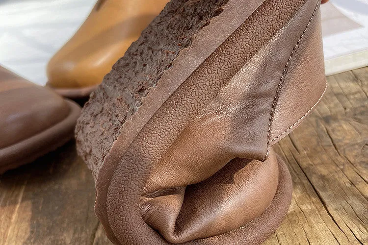 Women Retro Solid Soft Leather Flat Loafers