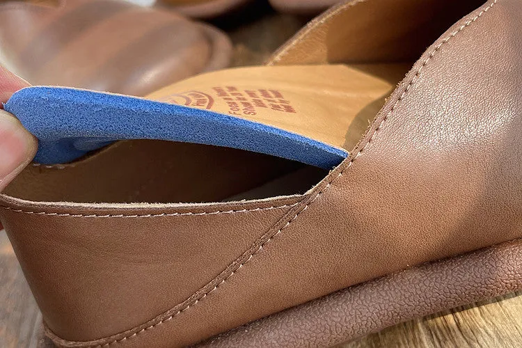 Women Retro Solid Soft Leather Flat Loafers