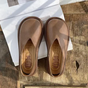 Women Retro Solid Soft Leather Flat Loafers