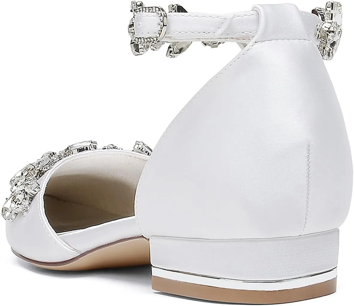 Women Satin Wedding Shoes for Bride Flats Pointed Toe Crystals Party Dress Bridesmaid Shoes