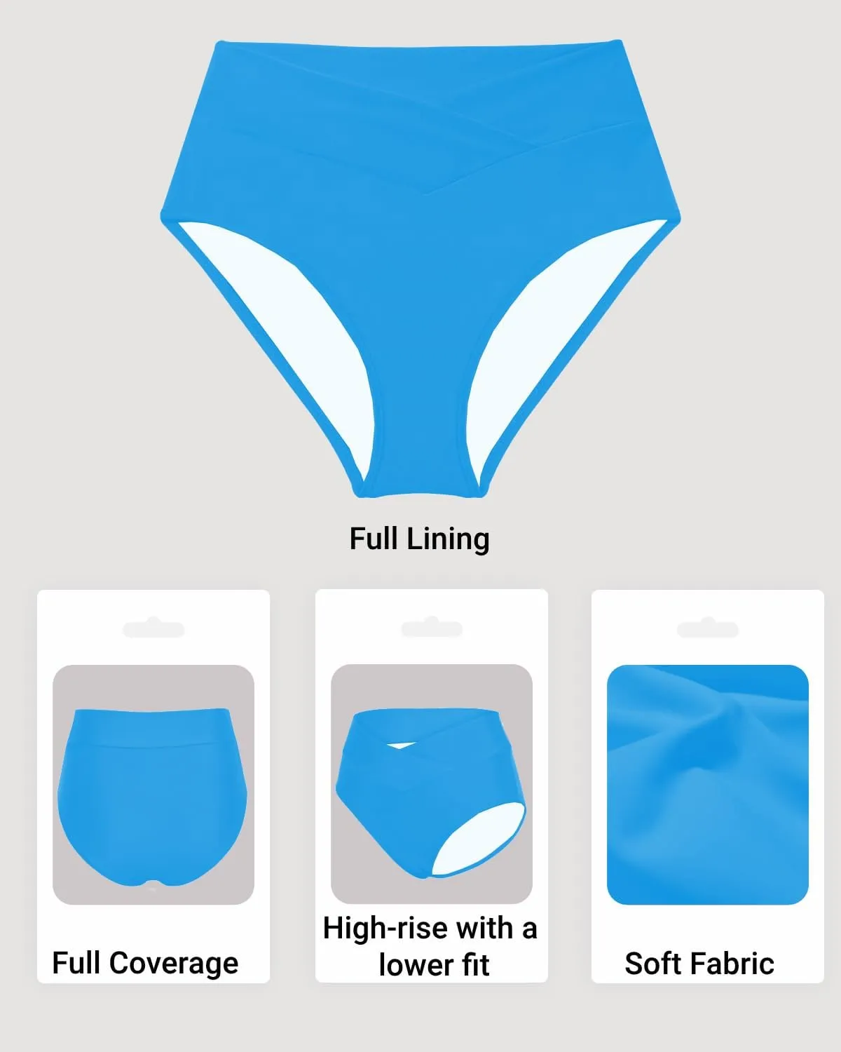 Women V Cut Full Coverage Bikini Bottom - High Waist Swim Bathing Suit Bottoms Cross V Front Swimsuit