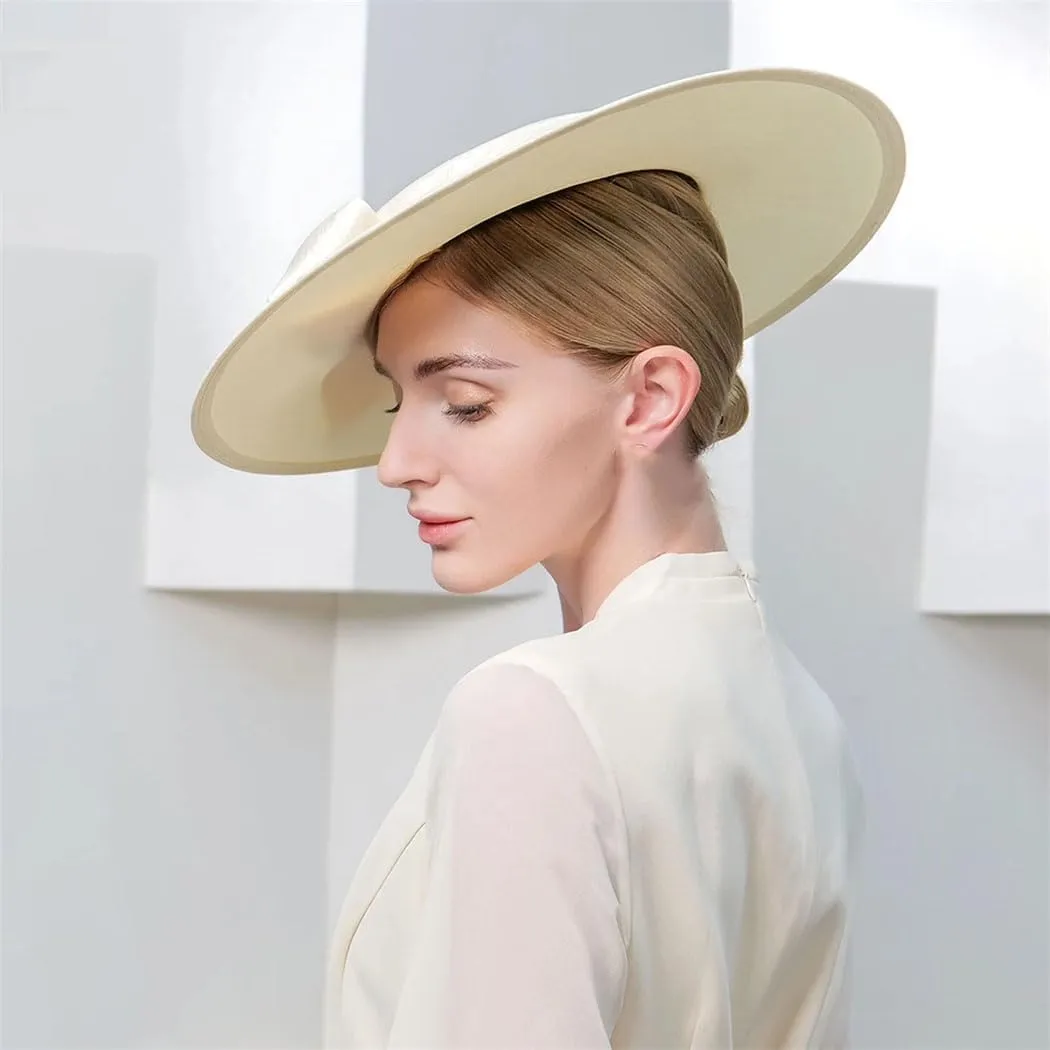 Women Wide Brim Church Fascinators Hats Bowknot Formal Wedding Tea Party Flat Top Fedoras