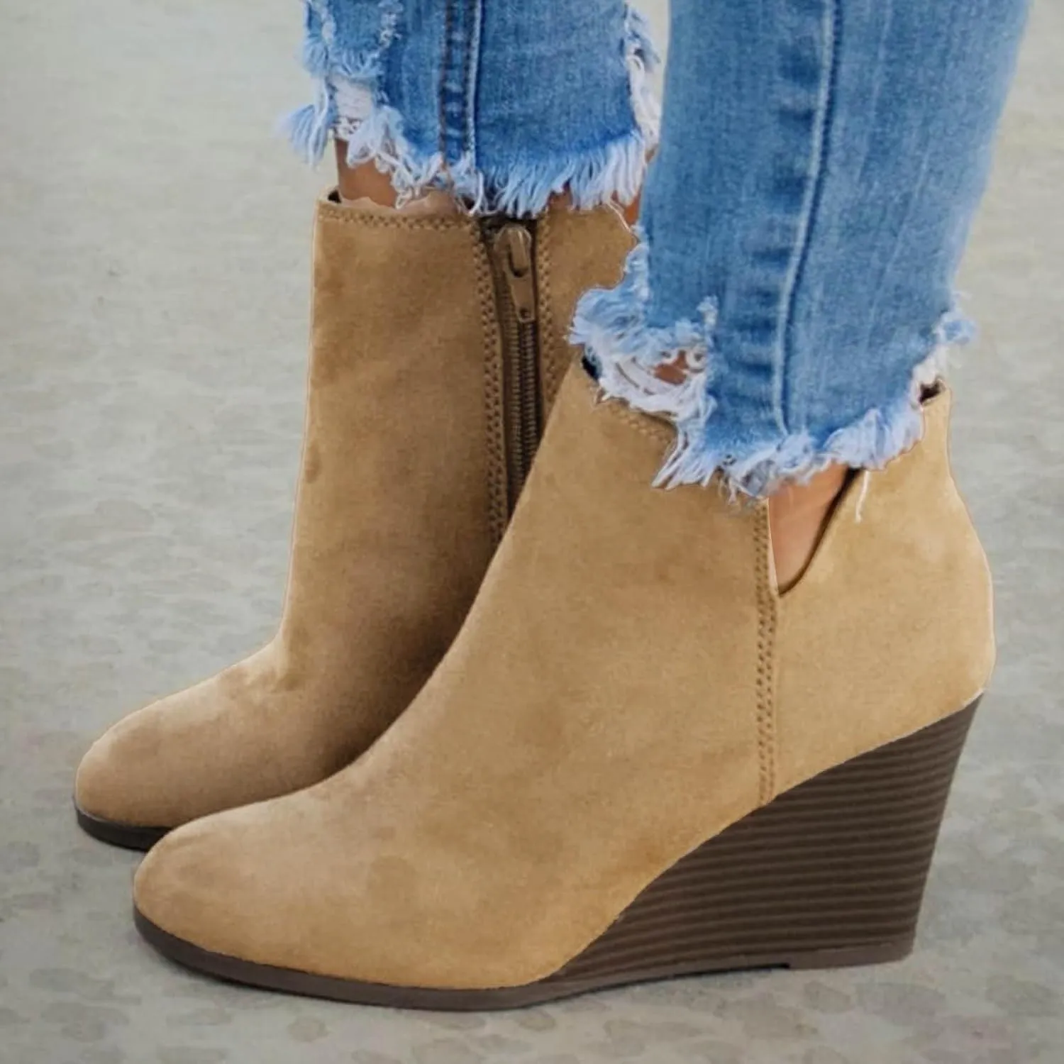 Womens Ankle Boots,Ankle Boots for Women Platform Wedge Heel Pointed Toe Side Zipper Boots Casual Dressy Shoes