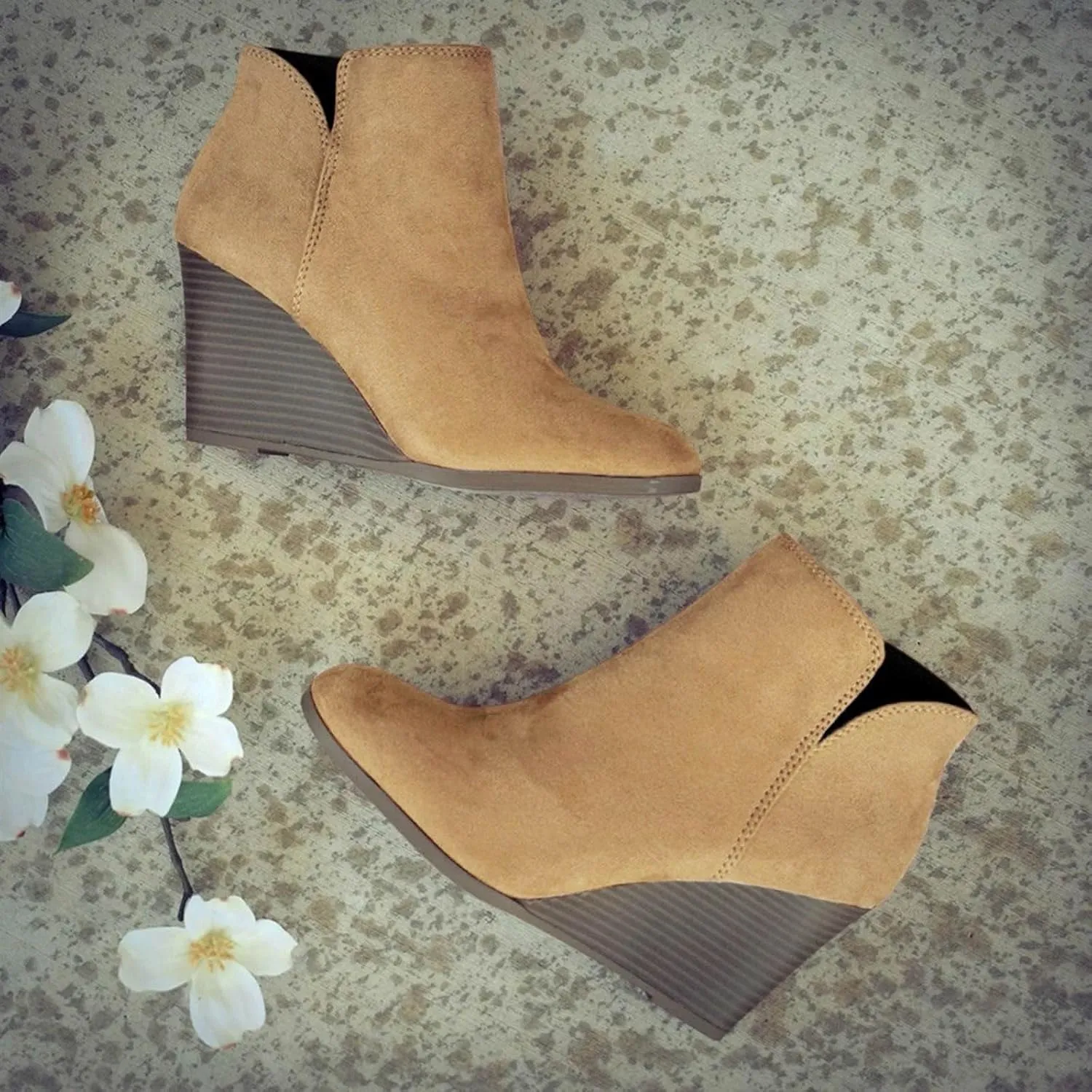 Womens Ankle Boots,Ankle Boots for Women Platform Wedge Heel Pointed Toe Side Zipper Boots Casual Dressy Shoes