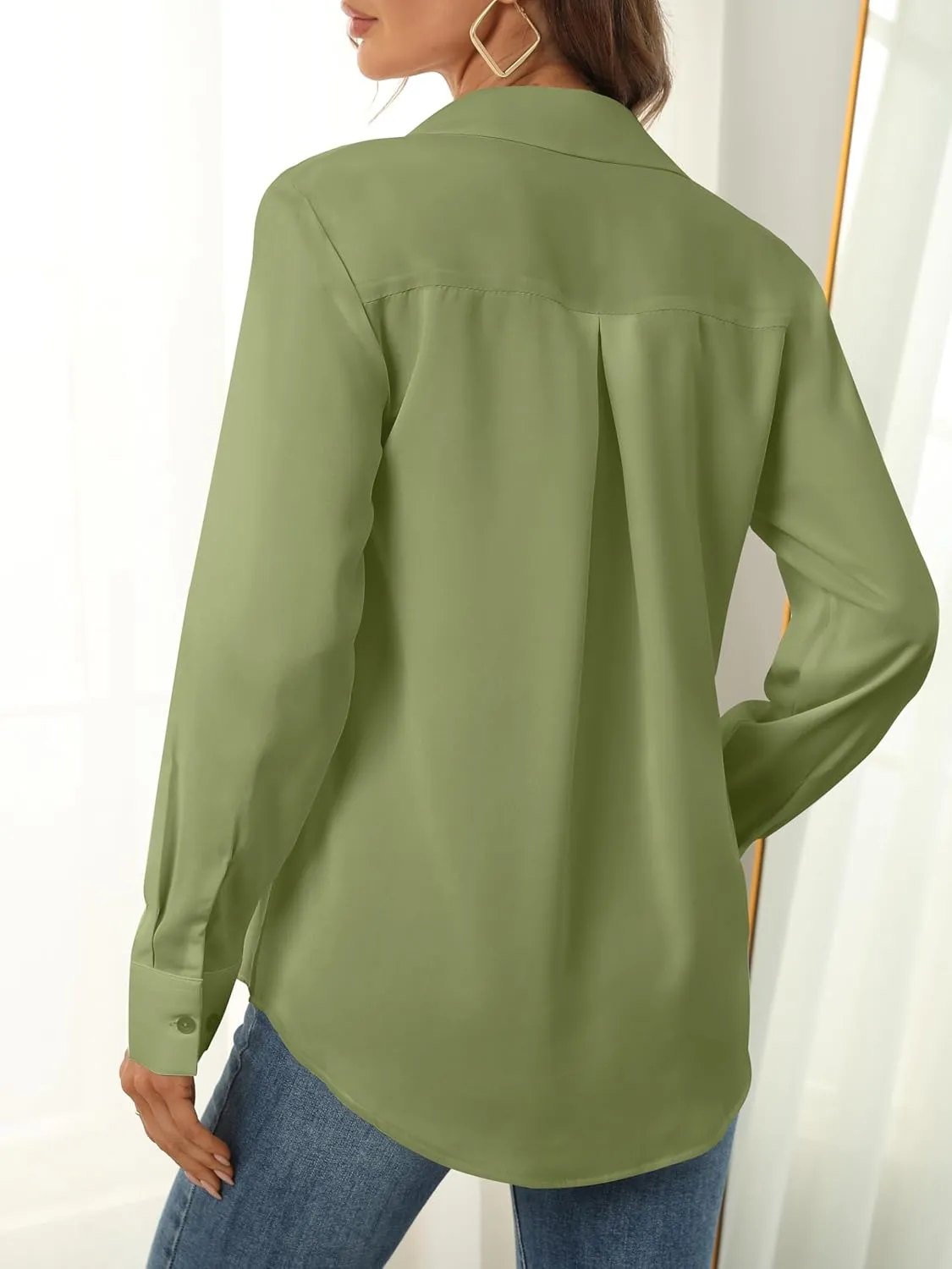Women's Button Down Shirts Long Sleeve Basic Classic Soft Shirt Collared Fashion Dressy Casual Blouses