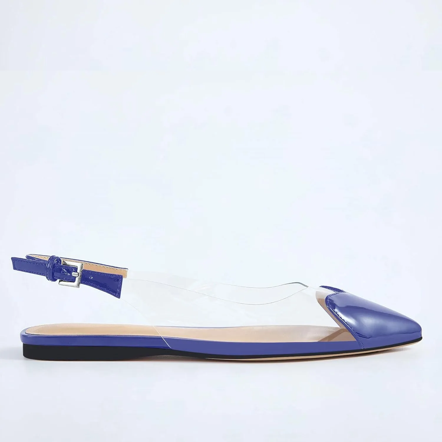 Women's Fashion Pointed Toe Heart Transparent PVC Slingback Flat Shoes Comfort Slip On Cap Toe Clear Ballet Flats Work Wedding Dress Flat Shoes for Women