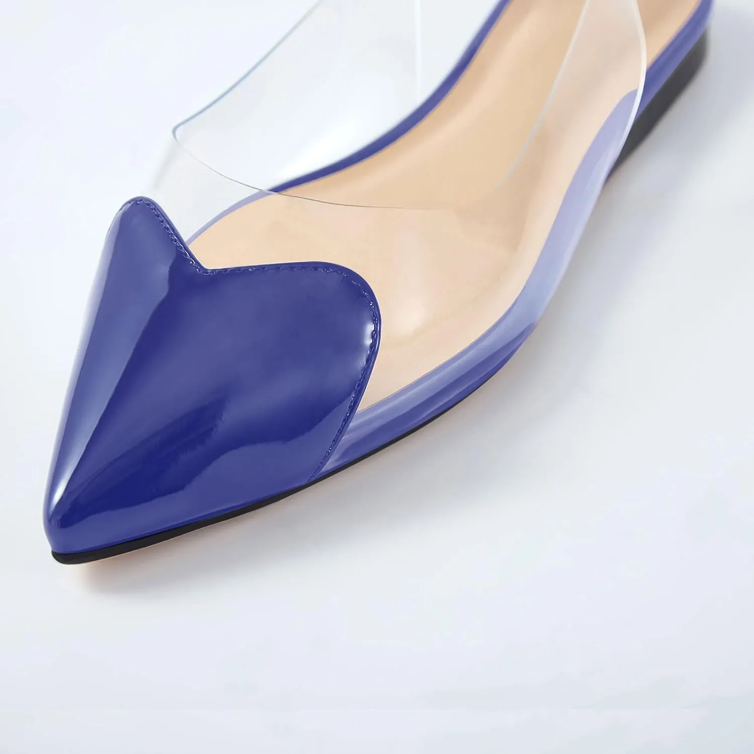 Women's Fashion Pointed Toe Heart Transparent PVC Slingback Flat Shoes Comfort Slip On Cap Toe Clear Ballet Flats Work Wedding Dress Flat Shoes for Women