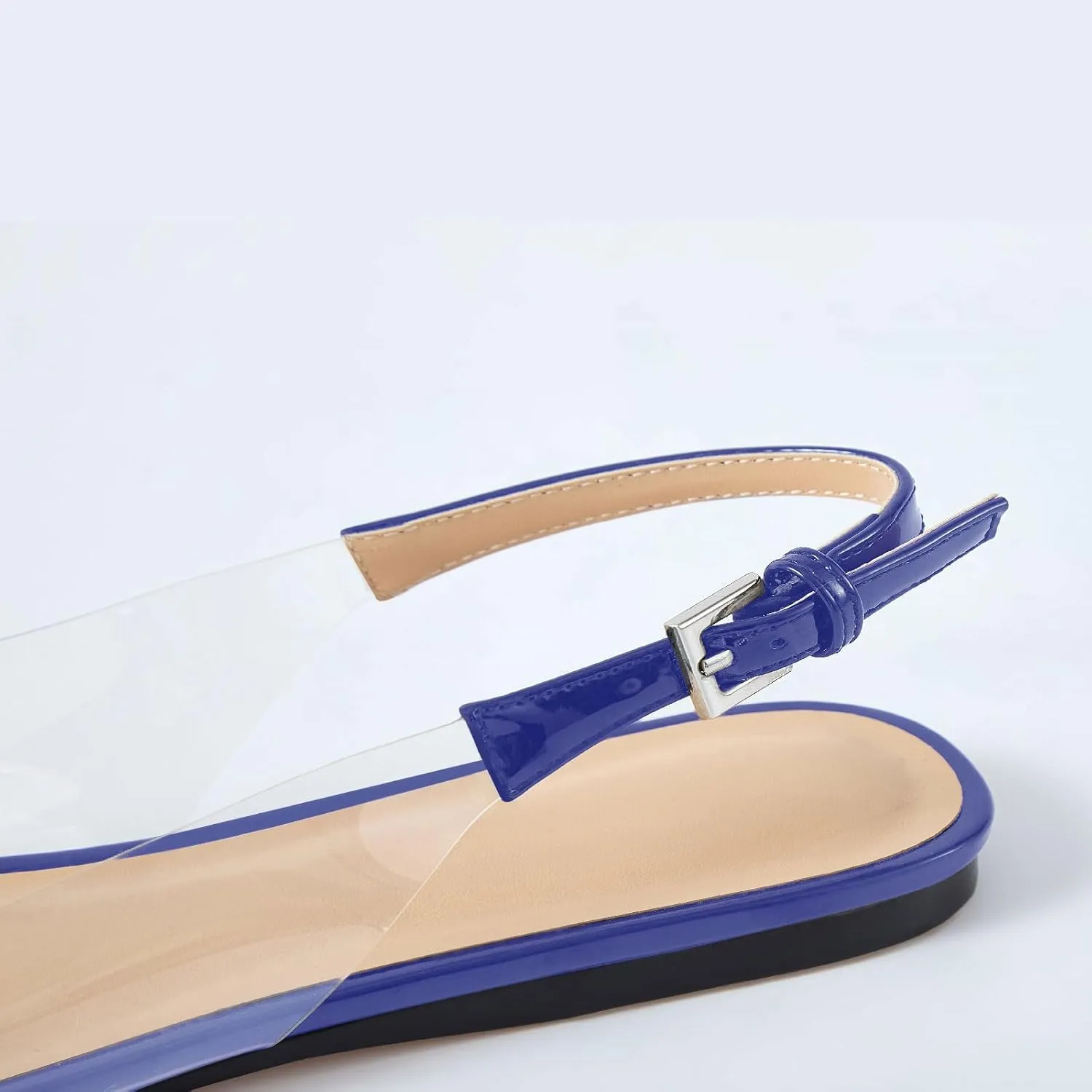 Women's Fashion Pointed Toe Heart Transparent PVC Slingback Flat Shoes Comfort Slip On Cap Toe Clear Ballet Flats Work Wedding Dress Flat Shoes for Women