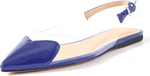 Women's Fashion Pointed Toe Heart Transparent PVC Slingback Flat Shoes Comfort Slip On Cap Toe Clear Ballet Flats Work Wedding Dress Flat Shoes for Women