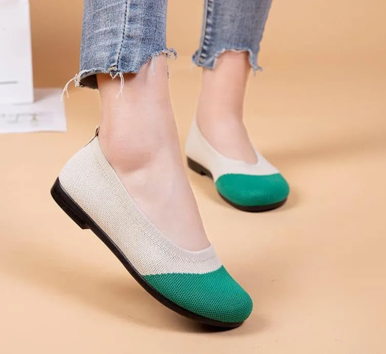 Womens Flat Shoes Knit Ballet Flats Ladies Comfortable Pointed-Toe Dressy Shoes Casual Soft Ballerina Walking Flats Shoes