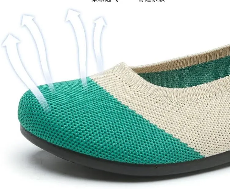 Womens Flat Shoes Knit Ballet Flats Ladies Comfortable Pointed-Toe Dressy Shoes Casual Soft Ballerina Walking Flats Shoes