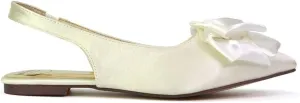 Womens Flat Slingback Satin Flower Shoes Ladies Pointed Bridal Flower Girl Bridesmaid Sandals Size 3-8
