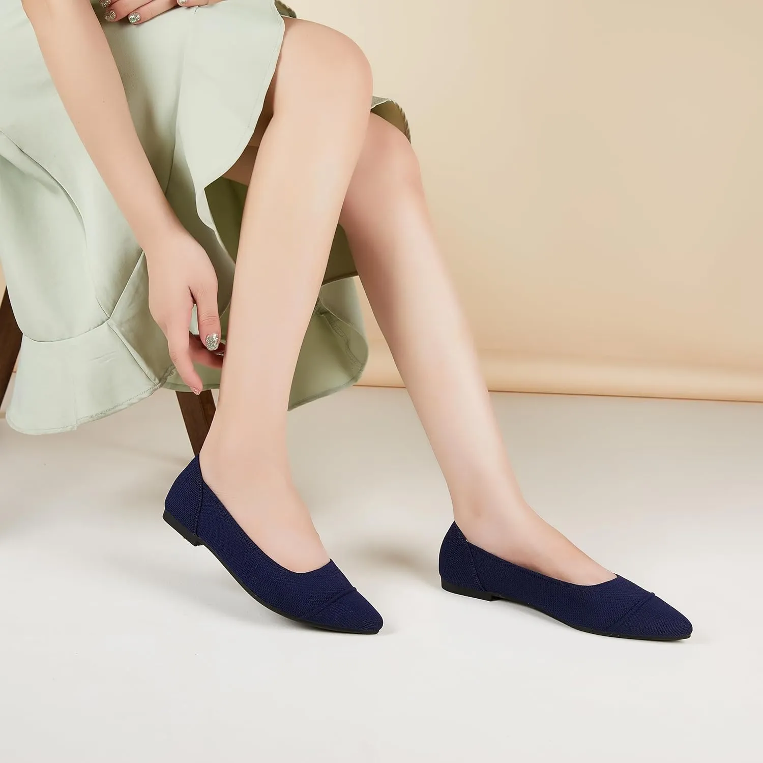 Women's Flats Shoes Knit Pointed Toe Ballet Flats Comfortable Dressy Washable Ballerina Flat