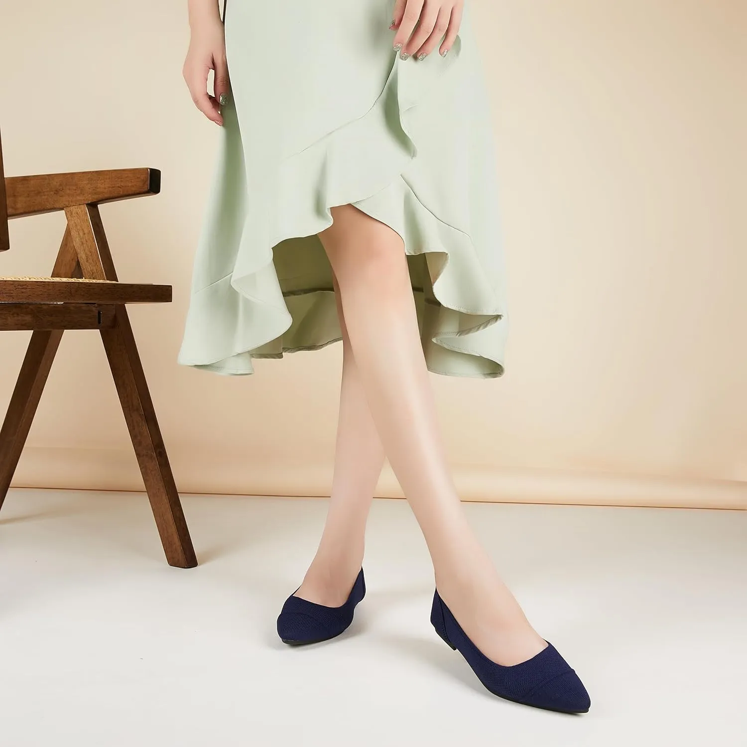Women's Flats Shoes Knit Pointed Toe Ballet Flats Comfortable Dressy Washable Ballerina Flat