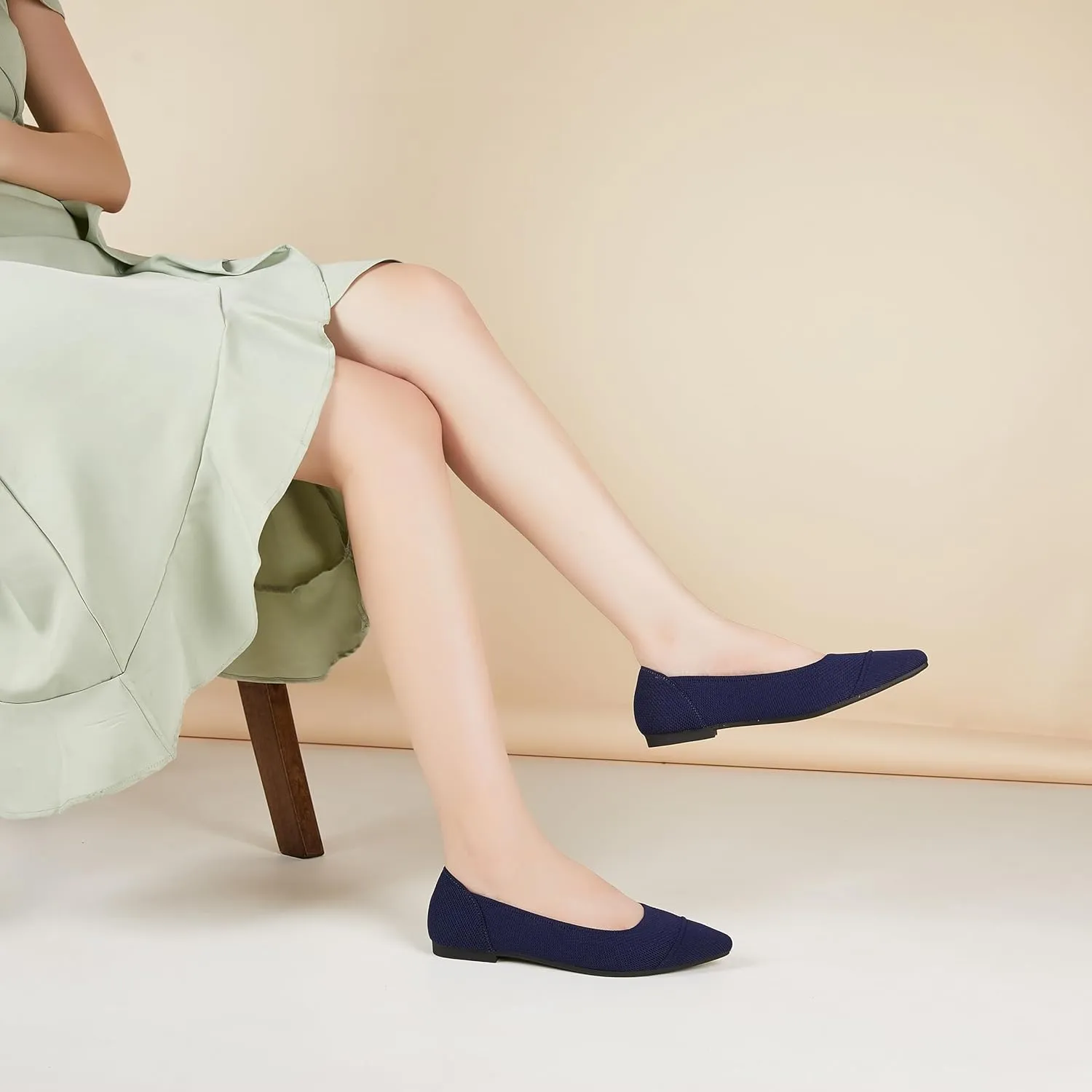 Women's Flats Shoes Knit Pointed Toe Ballet Flats Comfortable Dressy Washable Ballerina Flat