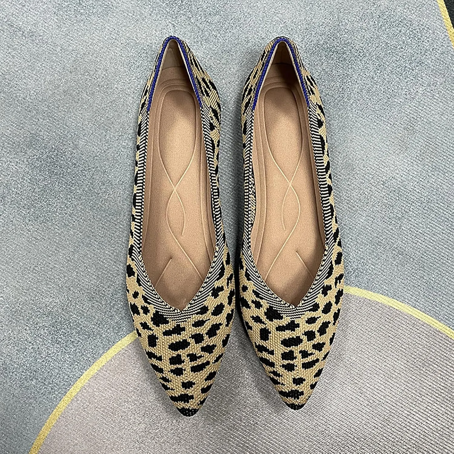 Women's Flats Shoes Pointed Toe Knit Ballet Comfortable Dressy Slip On Flat Classic Ballet Office Work Shoes