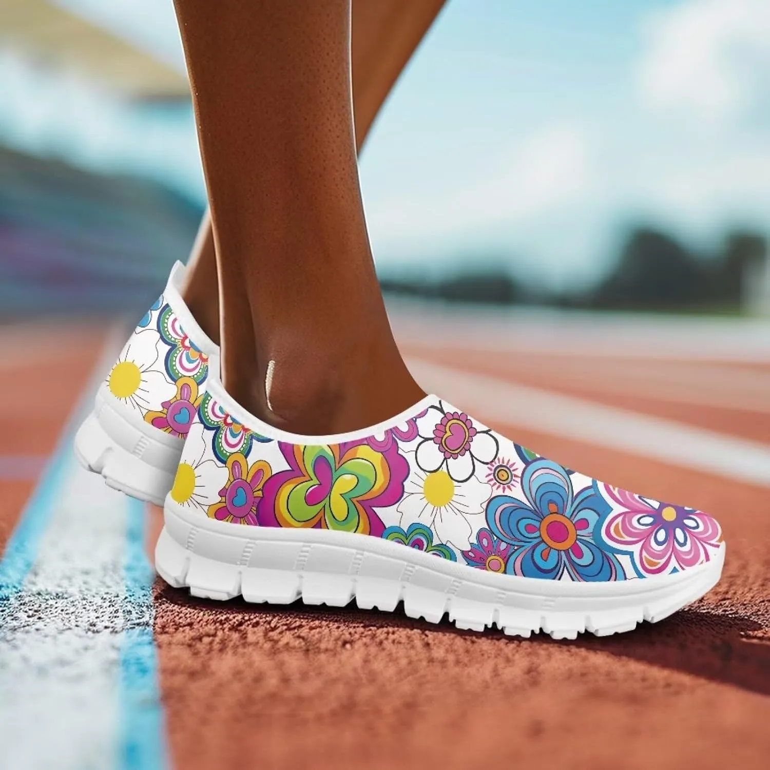 Women's Floral Print Sneaker Casual Low-Top Comfortable Outdoor Shoes Breathable Slip On Anti-Skid Tennis Sneaker for Ladies US 5.5-11.5