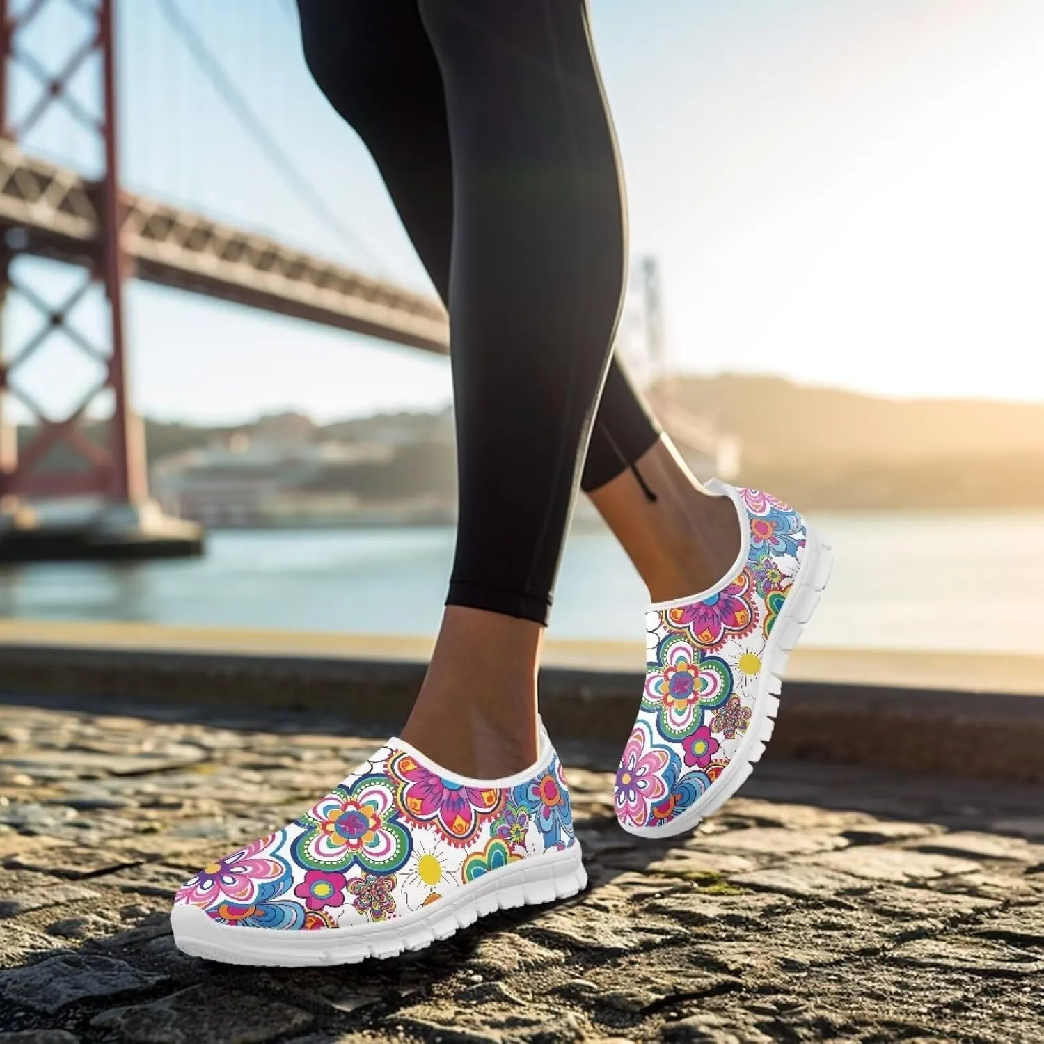 Women's Floral Print Sneaker Casual Low-Top Comfortable Outdoor Shoes Breathable Slip On Anti-Skid Tennis Sneaker for Ladies US 5.5-11.5