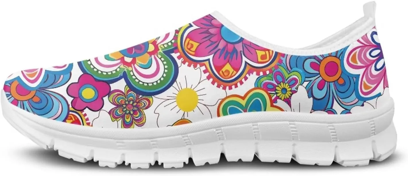 Women's Floral Print Sneaker Casual Low-Top Comfortable Outdoor Shoes Breathable Slip On Anti-Skid Tennis Sneaker for Ladies US 5.5-11.5