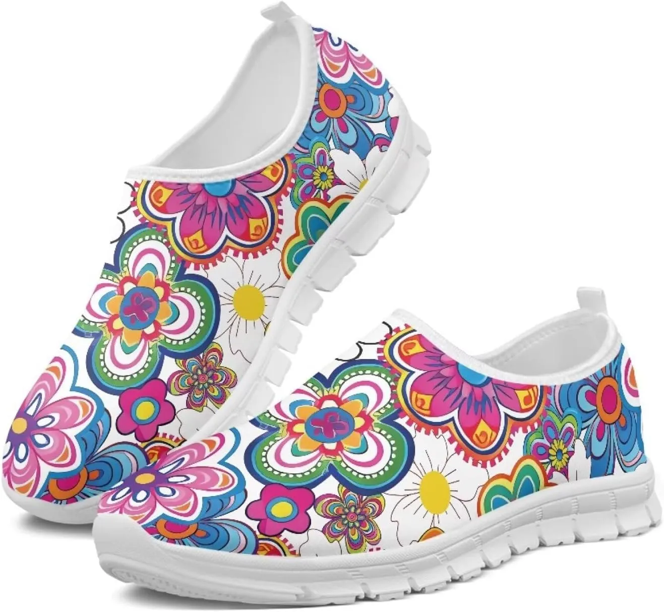 Women's Floral Print Sneaker Casual Low-Top Comfortable Outdoor Shoes Breathable Slip On Anti-Skid Tennis Sneaker for Ladies US 5.5-11.5