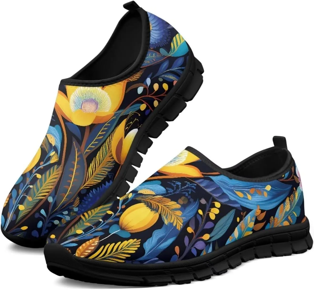 Women's Flower Sneakers Casual Low Top Non-Slip Breathable Slip On Comfortable Walking Sneaker for Women US 5.5-11.5