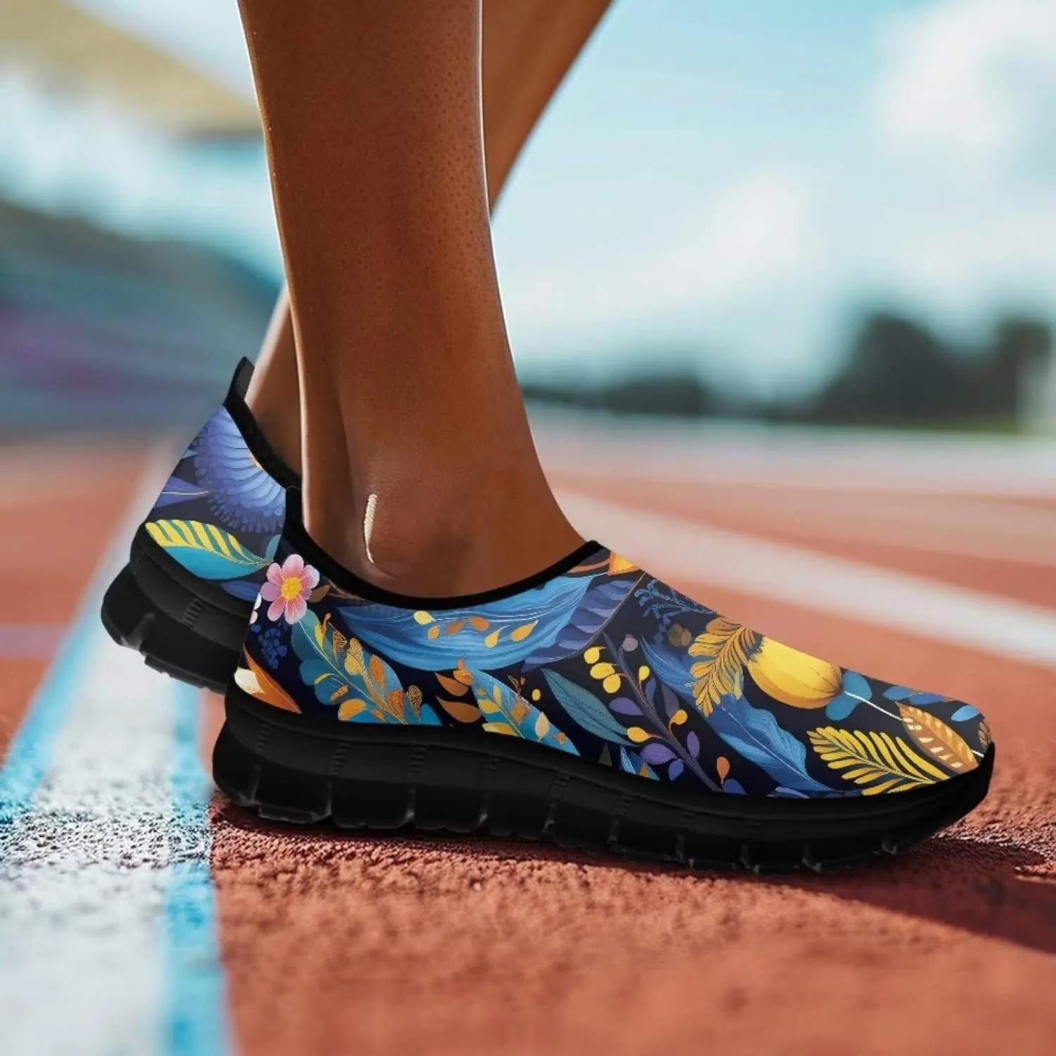 Women's Flower Sneakers Casual Low Top Non-Slip Breathable Slip On Comfortable Walking Sneaker for Women US 5.5-11.5