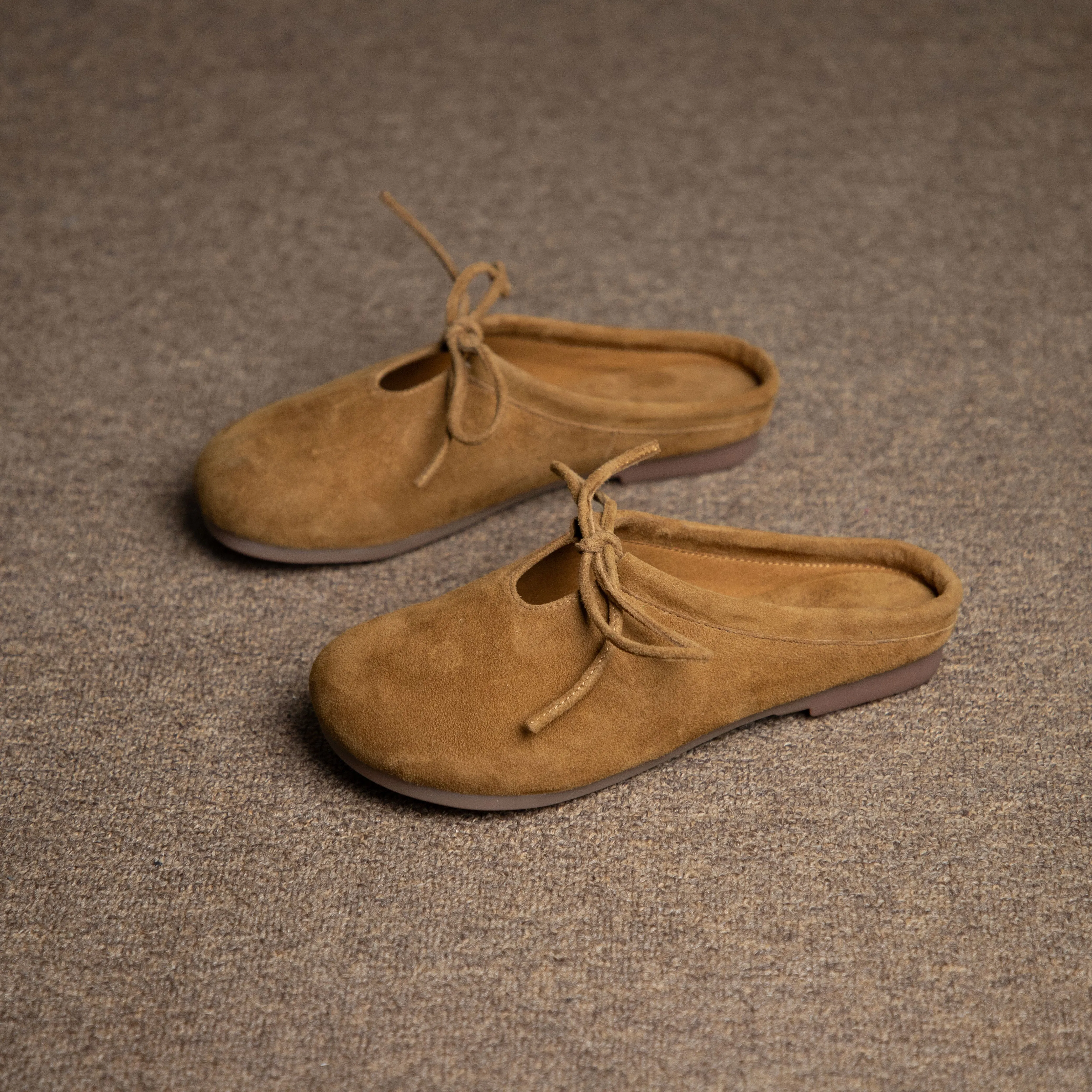 Women's Handmade Leather Comfort Lace-Up Mule Shoes